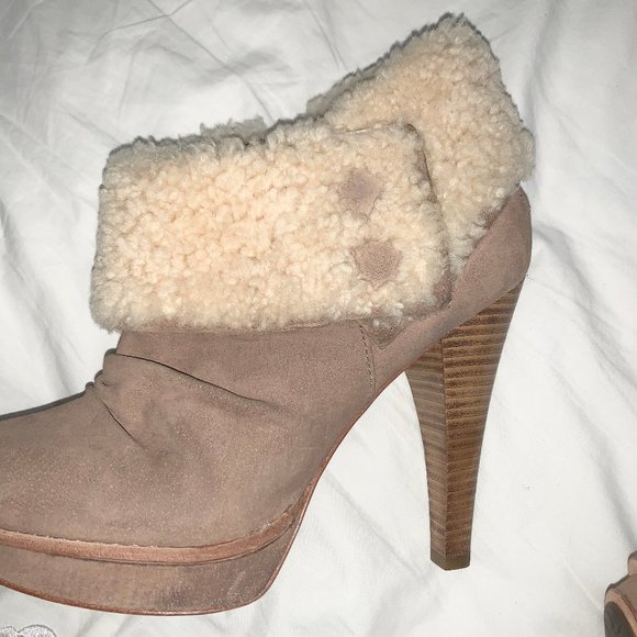 UGG GEORGETTE BOOTIES HIGH HEEL FUR SHOES WOMEN 10 - Picture 2 of 8